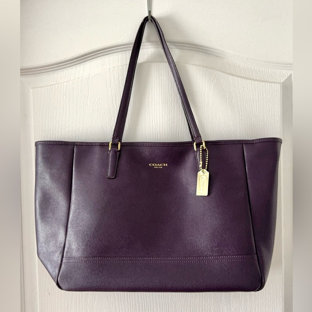 Coach City Tote in Purple/Plum Saffiano Leather
